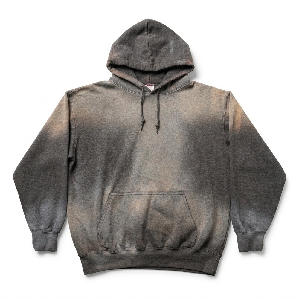 MOOJIMOOJI‎ Heavyweight Sun Faded Hoodie Gray Size Large Made in USA Boxy Fit
